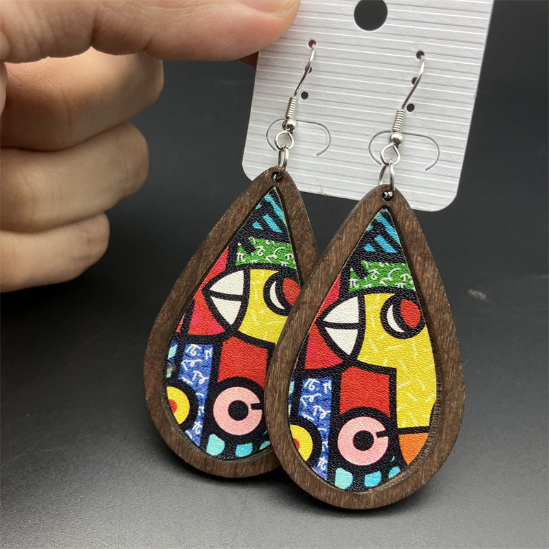 Wholesale Vintage Oil Painting Wood Earrings